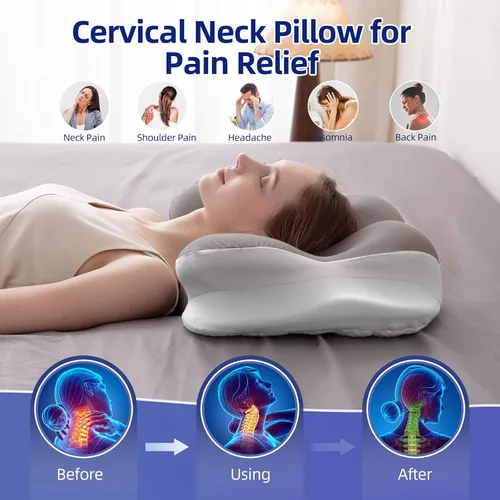 Miniatura 5 de FUNCCUBE Almohada cervical para el cuello – Almohadas de espuma viscoelástica para aliviar el dolor dormir con funda de almohada refrescante, Queen