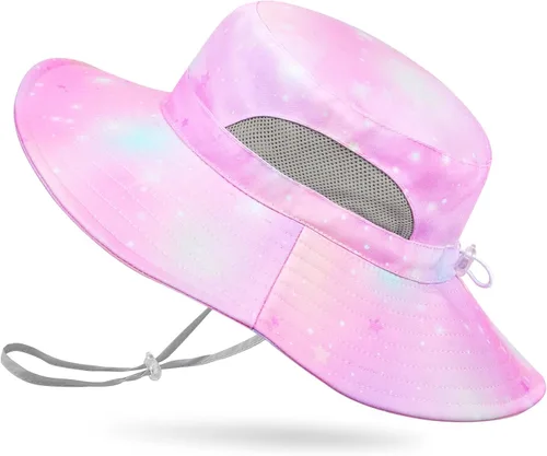 Miniatura 23 de Sombrero de sol para niñas de 2 a 8 años de malla con protección UV, sombrero de playa plegable para niñas de 2 a 8 años Azul