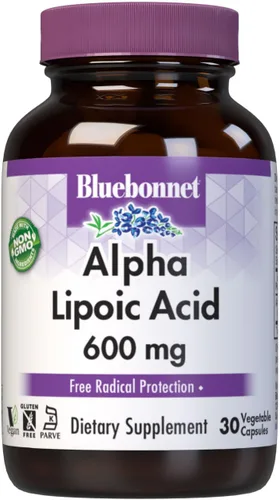 BlueBonnet Ácido alfa lipoico de 600 mg – Potente suplemento antioxidante de apoyo nervioso para mujeres y hombres – Sin OMG, vegano, Kosher – Sin