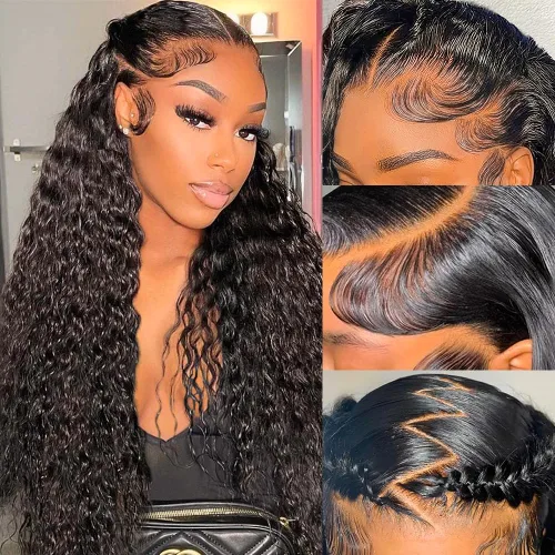 Miniatura 24 de Pelucas de encaje frontal de 13 x 4, transparentes HD, cabello humano prearrancado, línea capilar con abuelitos, densidad 200, ondas de agua