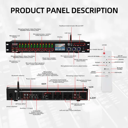 Miniatura 9 de K-6 Mezclador Profesional de Karaoke Digital de Pre-Escenario Efector Anti-aullido Procesador de Audio Mezclador de Karaoke Reverberator con Efecto