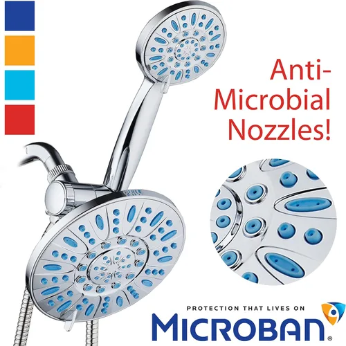 Miniatura 9 de Combo de ducha de lluvia antimicrobiana/anti-obstrucción de alta presión de 30 configuraciones por AquaDance con protección de boquilla Microban
