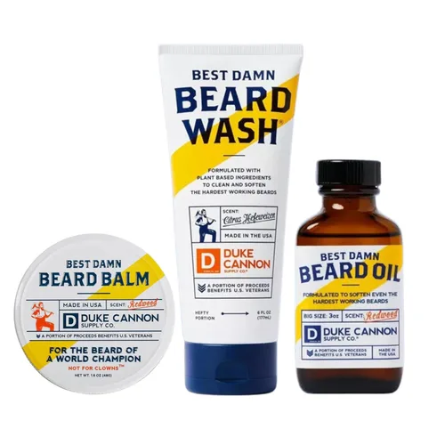 Miniatura 10 de Duke Cannon Big Bourbon Beard Care Collection Set de regalo, lavado de barba (6 onzas), bálsamo (1.6 onzas) y aceite (3 onzas), aroma de barril