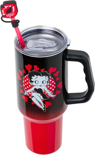 Miniatura 4 de Silver Buffalo Betty Boop Core - Vaso de acero inoxidable con tapa para pajilla, tapa, popote y asa, 40 onzas