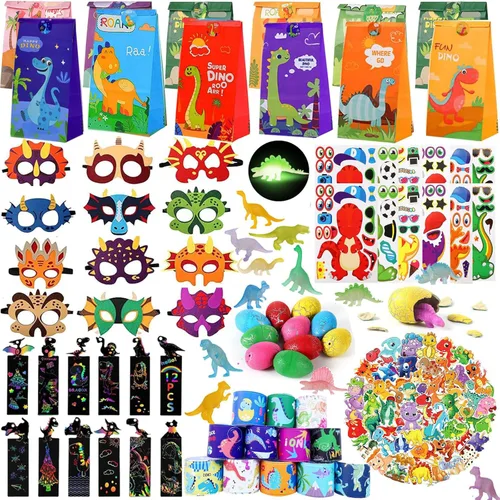 CIRDOTSH Recuerdos de fiesta de dinosaurios para 12 niños, suministros de fiesta de cumpleaños de dinosaurios, bolsas de regalo de dinosaurios para