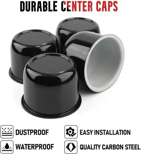 Miniatura 4 de RTrhinotuning 4 unidades de tapas centrales de rueda de 3 pulgadas de plástico, tapas centrales de empuje con brillo negro para remolques, camiones