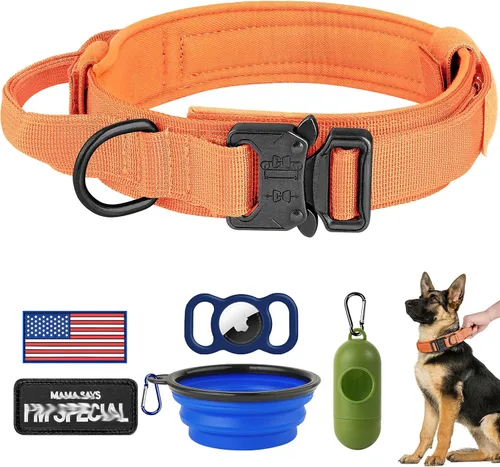 Miniatura 12 de HYDEME Collar táctico ajustable para perro, collar de nailon de entrenamiento militar con mango de control y hebilla de metal pesado para perros