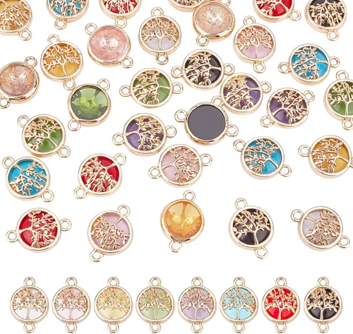 PH PandaHall 32 dijes colgantes del árbol de la vida, 8 colores de aleación de vidrio, dijes de conector de joyería para collares, aretes, joyería,