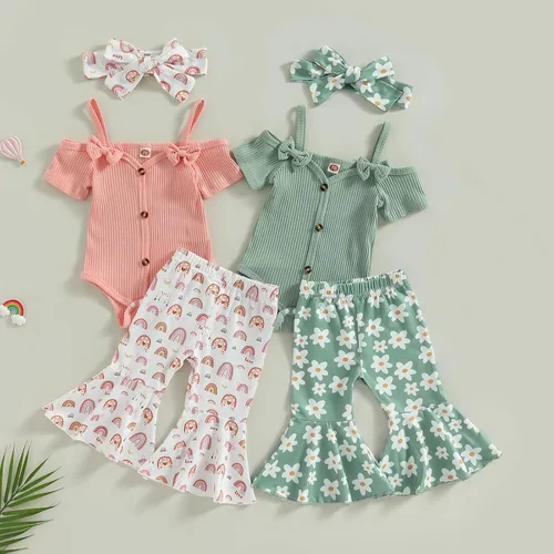 Miniatura 64 de Sejardin Ropa de verano para bebé y niña, recién nacida, manga corta, con letras, mameluco elástico con diadema