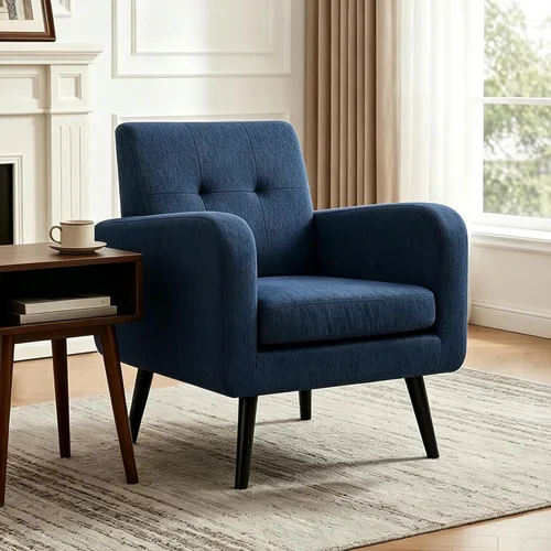 LSSPAID Sillas decorativas modernas, sillones acogedores tapizados de tela, silla auxiliar para sala de estar con patas de madera maciza, color azul