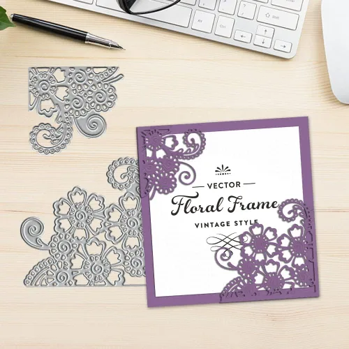 Miniatura 3 de Troqueles de flores de encaje de esquina para hacer tarjetas, decoración de fondo de flores, troqueles de corte para álbumes de recortes en papel