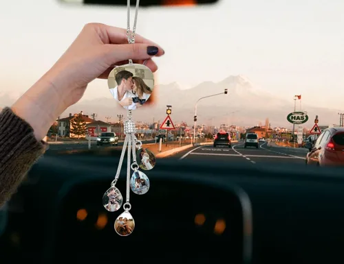 Miniatura 7 de Colgante personalizado negro-8 para foto de coche, adornos colgantes de automóvil, para mujeres y hombres, regalo del día de San Valentín