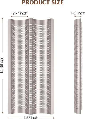 Miniatura 6 de Molde para Pan Baguette Moldes para Pan Francés Para Hornear, Antiadherente 2 Ranuras Perforado Molde Italiano para Pan Molde Largo para Pan Francés