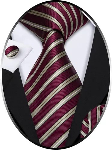 Miniatura 151 de Barry.Wang Juego de corbatas para hombre, corbata de seda a rayas, tejido a cuadros, gemelos formales, negocios, boda