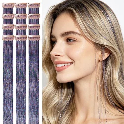 Miniatura 32 de Celinebella 6 extensiones de cabello con clip de mezcla de color rojo, plateado y azul, 6 unidades, resistentes al calor, para mujeres, 17-Azul