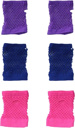 3 pares de guantes de red sin dedos, guantes de malla cortos de neón vintage para mujeres y niñas, disfraces de fiestas de los años 70