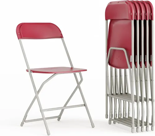 Flash Furniture Hercules Series Silla plegable de plástico, color rojo, paquete de 6, capacidad de peso de 650 libras, cómoda silla para eventos,