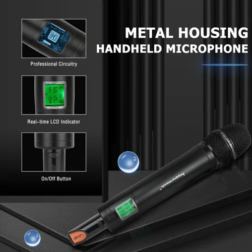 Miniatura 5 de Sistema de micrófono inalámbrico UHF profesional, micrófono de metal de 2 canales, juego de 2 micrófonos inalámbricos de mano, escaneo automático, 2
