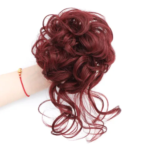 Miniatura 6 de KETHBE - Pieza de pelo con moño desordenado, extensiones de pelo rizado con banda elástica, horquillas para moño ondulado para mujeres (Rojo)
