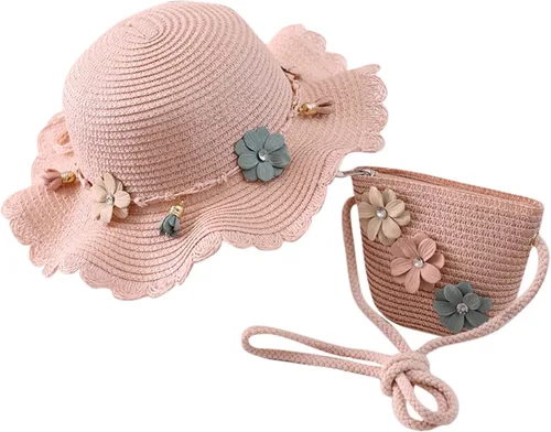 Miniatura 5 de Sombrero de paja para bebé niña + bolsa de playa para niñas, sombrero de paja para niños, sombrero, sombrero de flores para niños