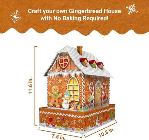 Miniatura 4 de Ravensburger - Casa de pan de jengibre 3D con luces - Rompecabezas de 216 piezas - Casa tradicional de pan de jengibre con base resistente e