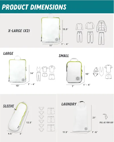 Miniatura 4 de Cubos de embalaje grandes para viajes, cubos de compresión extra grandes para equipaje, Blanco verde, Cubo de embalaje de compresión