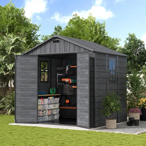Miniatura 16 de UDPATIO Outdoor Resin Storage Shed 8 x 10 FT, Plastic Storage Shed with Floor Large Outdoors Garden Tool Storage Shed Outside Clearance Shed with