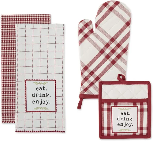 Miniatura 2 de DII Home Sweet Farmhouse Kitchen Collection, manoplas de horno, juego de toallas de cocina, color rojo granero, 4