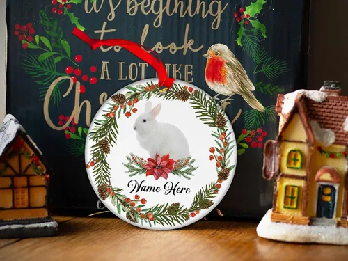 Prezzy Adornos de Navidad personalizados 2023, regalos de conejo para familiares y amigos, decoraciones colgantes de Navidad, corona, placa de