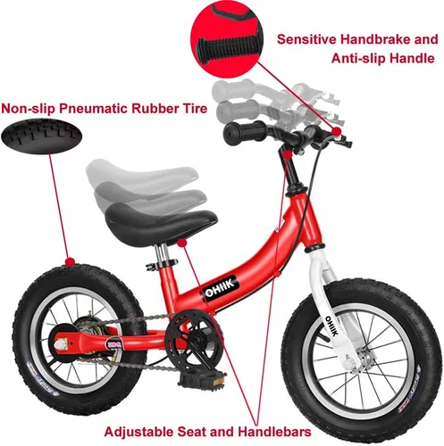 Miniatura 3 de Bicicleta de Equilibrio OHIIK 2 en 1 para Niños de 2 3 4 5 6 7 Años de Edad, Bicicleta de Equilibrio a Pedales, Bicicleta para Niños de 12 14 16 Rojo
