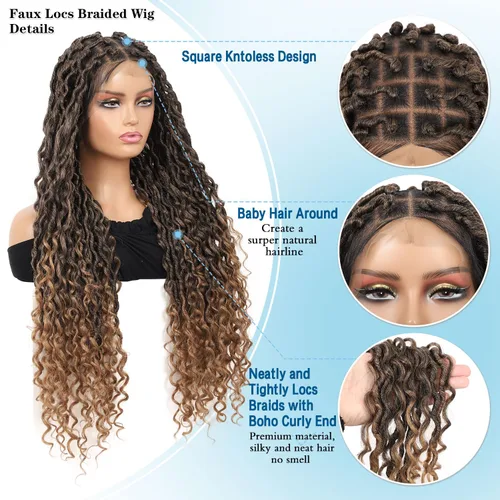 Miniatura 4 de Pelucas trenzadas de imitación sin nudos para mujer, peluca trenzada de encaje frontal, peluca trenzada con cabello de bebé, pelucas trenzadas
