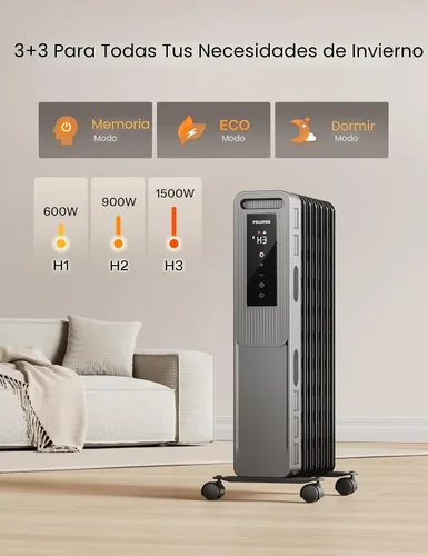 Miniatura 3 de PELONIS Radiador lleno de aceite, calentador de espacio eléctrico para uso en interiores en habitaciones grandes con termostato y control remoto, 3