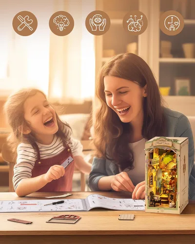 Miniatura 6 de Rolife Kits de rincón de libros para adultos, kit de rincón de libros en miniatura para decoración de habitación del hogar, rompecabezas de madera