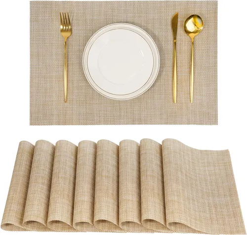 Miniatura 35 de Juego de 6 manteles individuales, antideslizantes, tejido de PVC, fáciles de limpiar, resistentes al calor, para cocina, comedor, decoración Beige