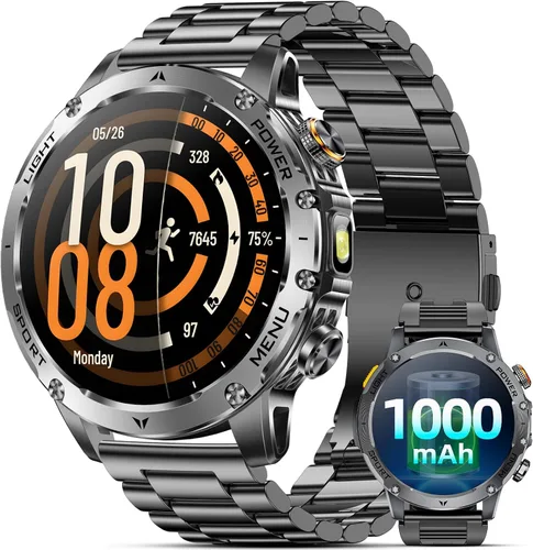 Relojes inteligentes militares para hombres (respuesta/llamadas de marcación), reloj inteligente con batería de 1000 mAh, rastreador de fitness,