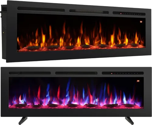 Insertos de chimenea eléctrica de 54 pulgadas, llama y velocidad ajustables, calentador de termostato, empotrado, montaje en pared, independiente,