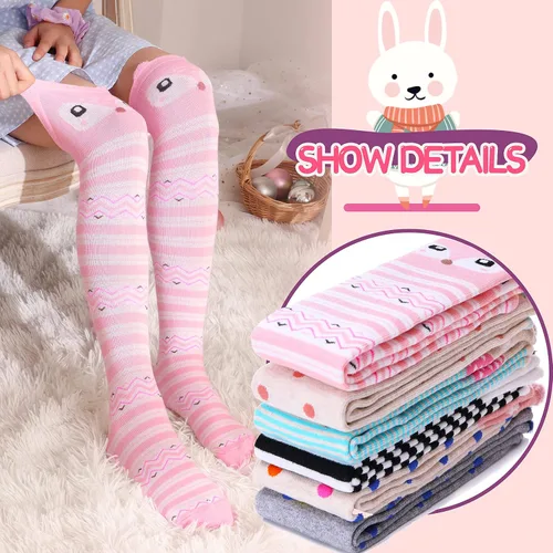 Miniatura 2 de MOGGEI 6 pares de calcetines hasta la rodilla para niños y niñas de regalo largos locos tontos altos divertidos lindos animales para niños