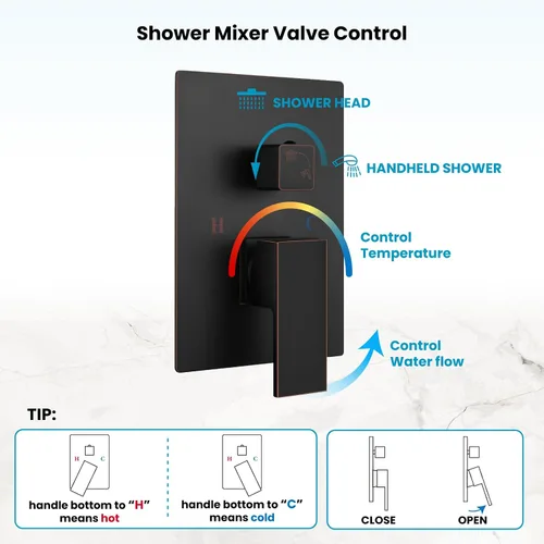 Miniatura 7 de gotonovo Sistema de ducha de lluvia para baño, cabezal de ducha de lluvia y juego de mango, ducha montada en la pared, combo completo de latón