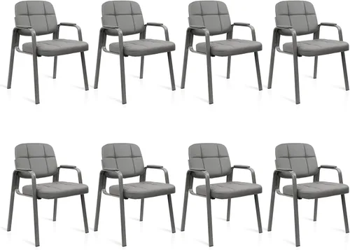 Miniatura 20 de CLATINA Silla de cuero para invitados de oficina, silla de recepción sin ruedas con reposabrazos y soporte de madera, sillón de escritorio