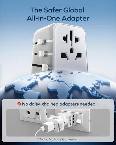 Miniatura 7 de MOMAX Adaptador de viaje universal 6 en 1, adaptador de corriente internacional GaN 70W, 3 USB-C PD de carga rápida y 2 USB-A QC, 1 AC, adaptador