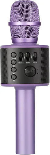 Micrófono de karaoke inalámbrico Bluetooth con altavoces incorporados + grabación HD, micrófono portátil de mano | Lila