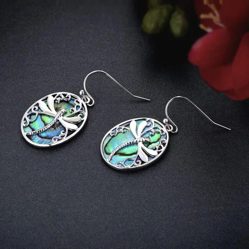 Miniatura 5 de Aretes de libélula chapados en oro blanco aretes colgantes de concha natural de moda para mujeres y niñas Metal Abulón