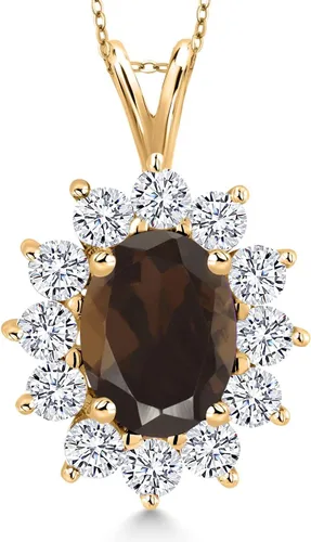 Miniatura 210 de Gem Stone King Collar con piedra natal ovalada de plata chapada en oro amarillo de 18 quilates, ovalado de 0.315 x 0.236 in, collares con colgante