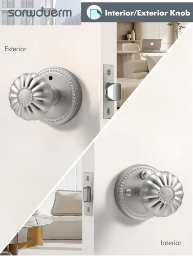 Miniatura 4 de Perillas de puerta de níquel cepillado para privacidad interior, pomo de puerta plateado con cerradura, pomos de puerta de níquel satinado