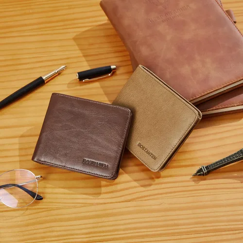 Miniatura 8 de BOSTANTEN Billeteras de piel auténtica para hombre, con bloqueo RFID y 2 ventanas de identificación
