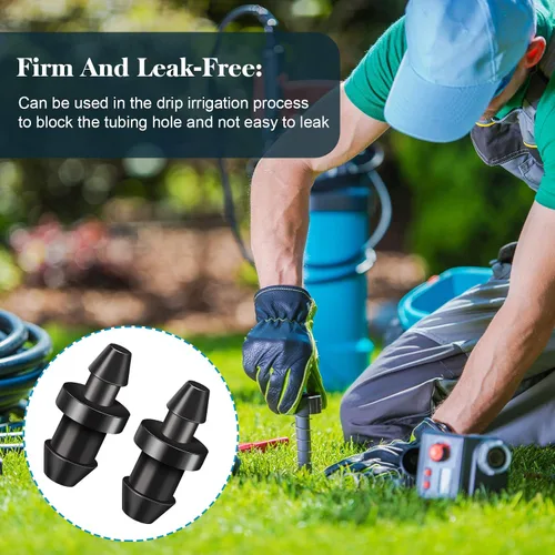 Miniatura 6 de Honoson Tapones de riego por goteo, cierre de tubo de 1/4 de pulgada, tapón de riego para suministros de césped de jardín en el hogar, color negro