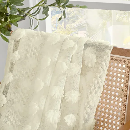 Miniatura 4 de BGment Cortinas traslúcidas con pompones de 63 pulgadas de largo, cortinas bohemias texturizadas filtrantes de luz con bolsillo para barra y pestaña
