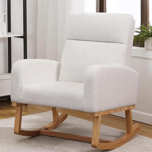 Miniatura 9 de HCHAIRH Mecedora para guardería, silla mecedora de enfermería Sherpa para mamá, guardería, silla mecedora Morden con respaldo alto para sala
