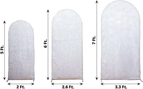 Miniatura 3 de Efavormart - Juego de 3 fundas para telón de fondo con flecos metálicos plateados, fundas ajustables para arcos de boda redondos - 5, 6, 7 pies Plata