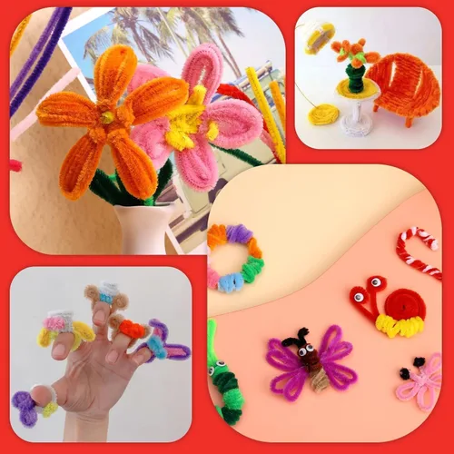 Miniatura 7 de Giwrmu 100 Piezas Limpiapipas Tallos de Chenilla, Limpiapipas Rojos para Manualidades, Palos Difusos Suministros de Manualidades, Limpiapipas